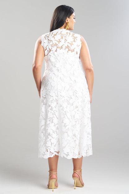 NATORI Peony Floral Lace Asymmetric Seam Dress