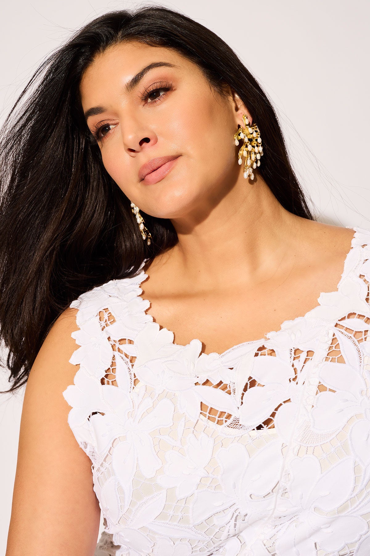 NATORI Peony Floral Lace Asymmetric Seam Dress