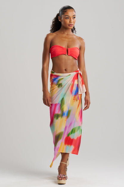 NATORI Floral Mirage Printed Mesh Pareo