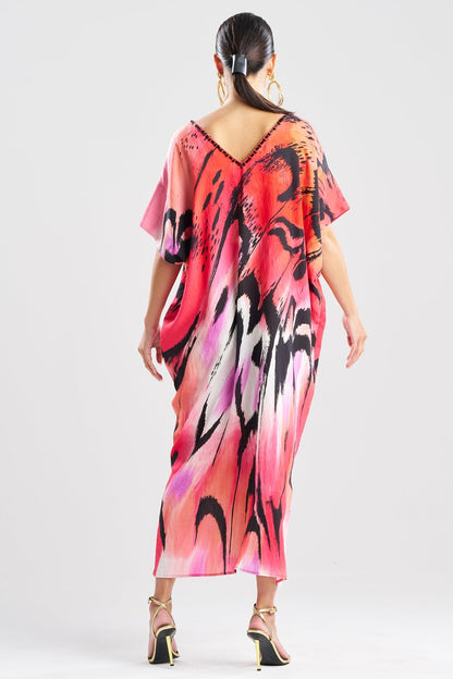 NATORI Butterfly Linen Blend Beaded Caftan