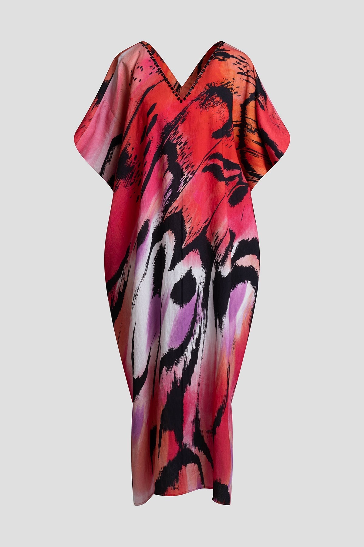 NATORI Butterfly Linen Blend Beaded Caftan