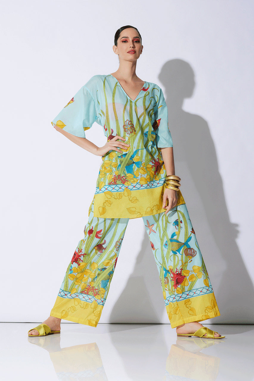 NATORI Buy Aquatic Sheer Pants in Light Blue Multi Online