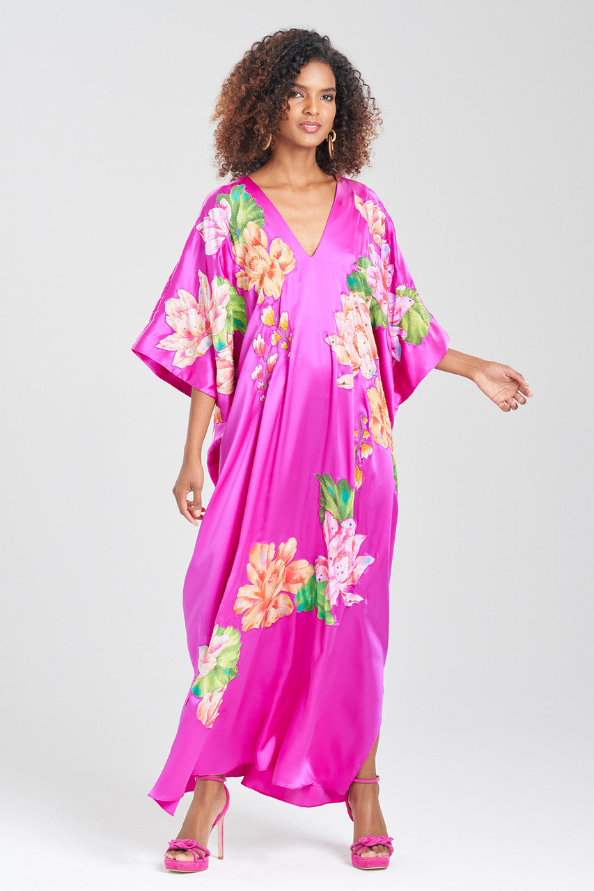NATORI Buy Couture Hanabi Beaded Silk Caftan in Hot Pink Online