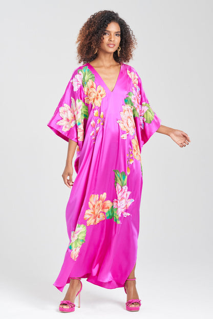 NATORI Buy Couture Hanabi Beaded Silk Caftan in Hot Pink Online