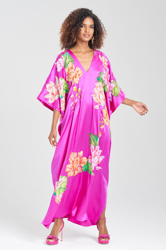 NATORI Buy Couture Hanabi Beaded Silk Caftan in Hot Pink Online