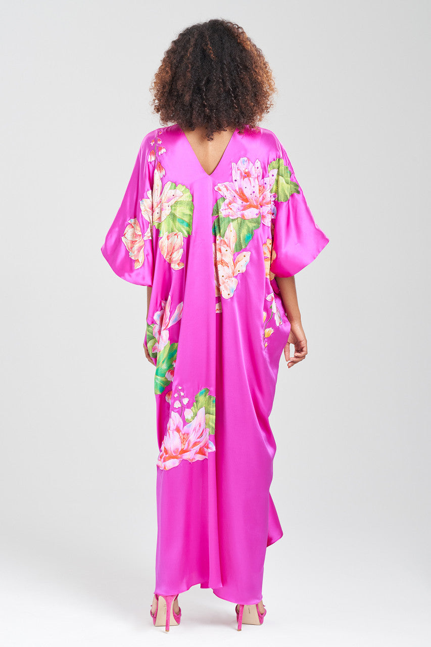 NATORI Buy Couture Hanabi Beaded Silk Caftan in Hot Pink Online
