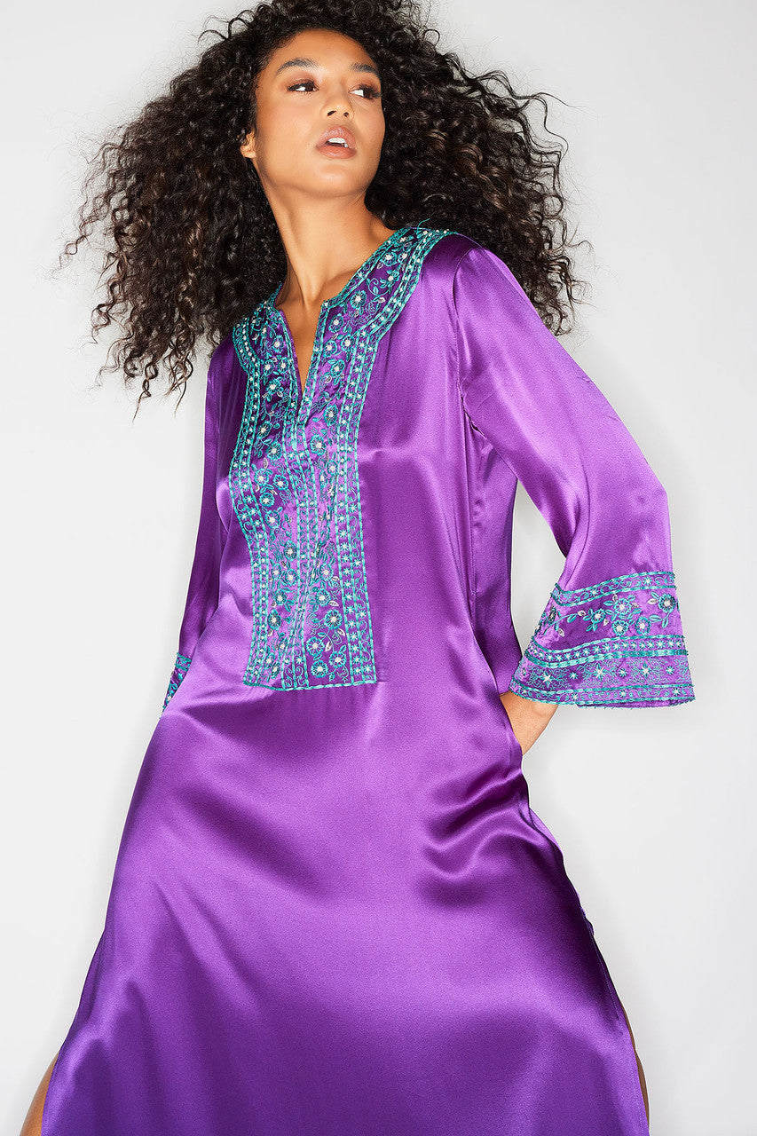 NATORI Buy Couture Ysobel Embroidered Silk Caftan in Imperial Purple Online