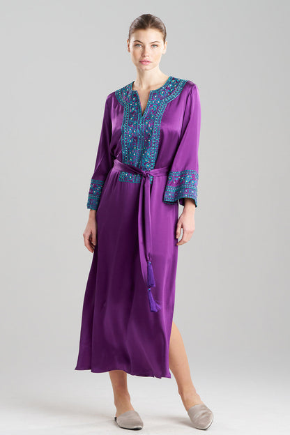 NATORI Buy Couture Ysobel Embroidered Silk Caftan in Imperial Purple Online