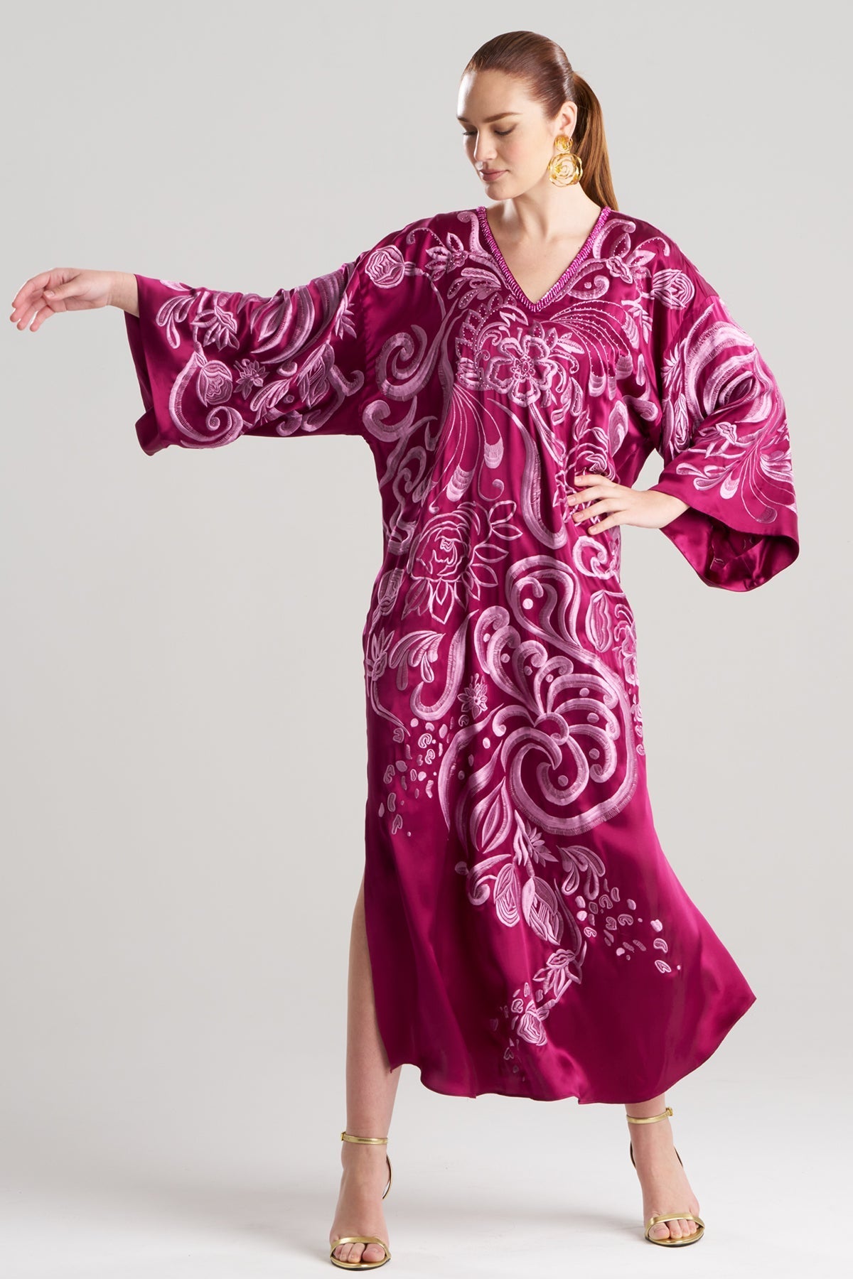 NATORI Couture Nouveau Embellished Silk Caftan