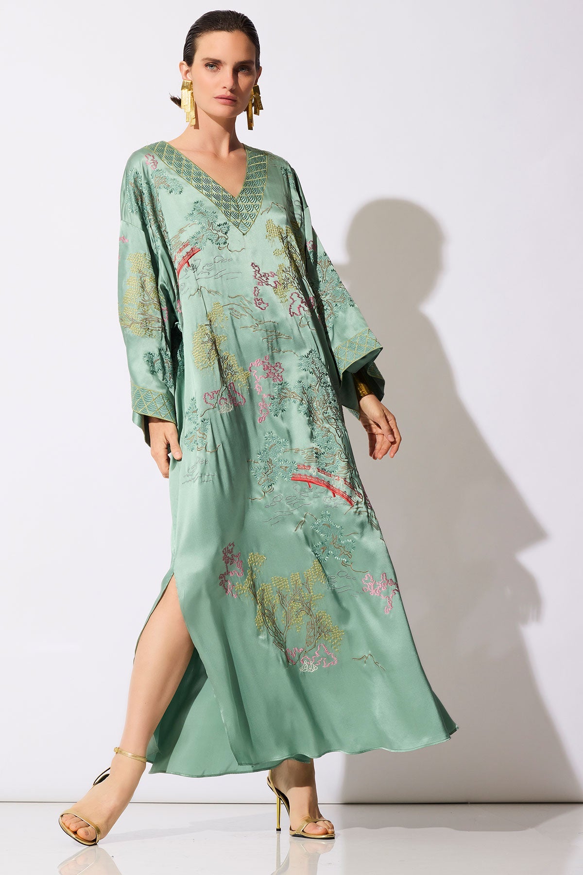NATORI Couture Nara Embellished Silk Caftan