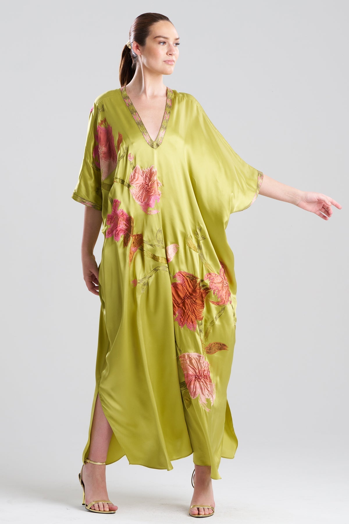 NATORI Couture Brushstroke Embellished Cocoon Silk Caftan