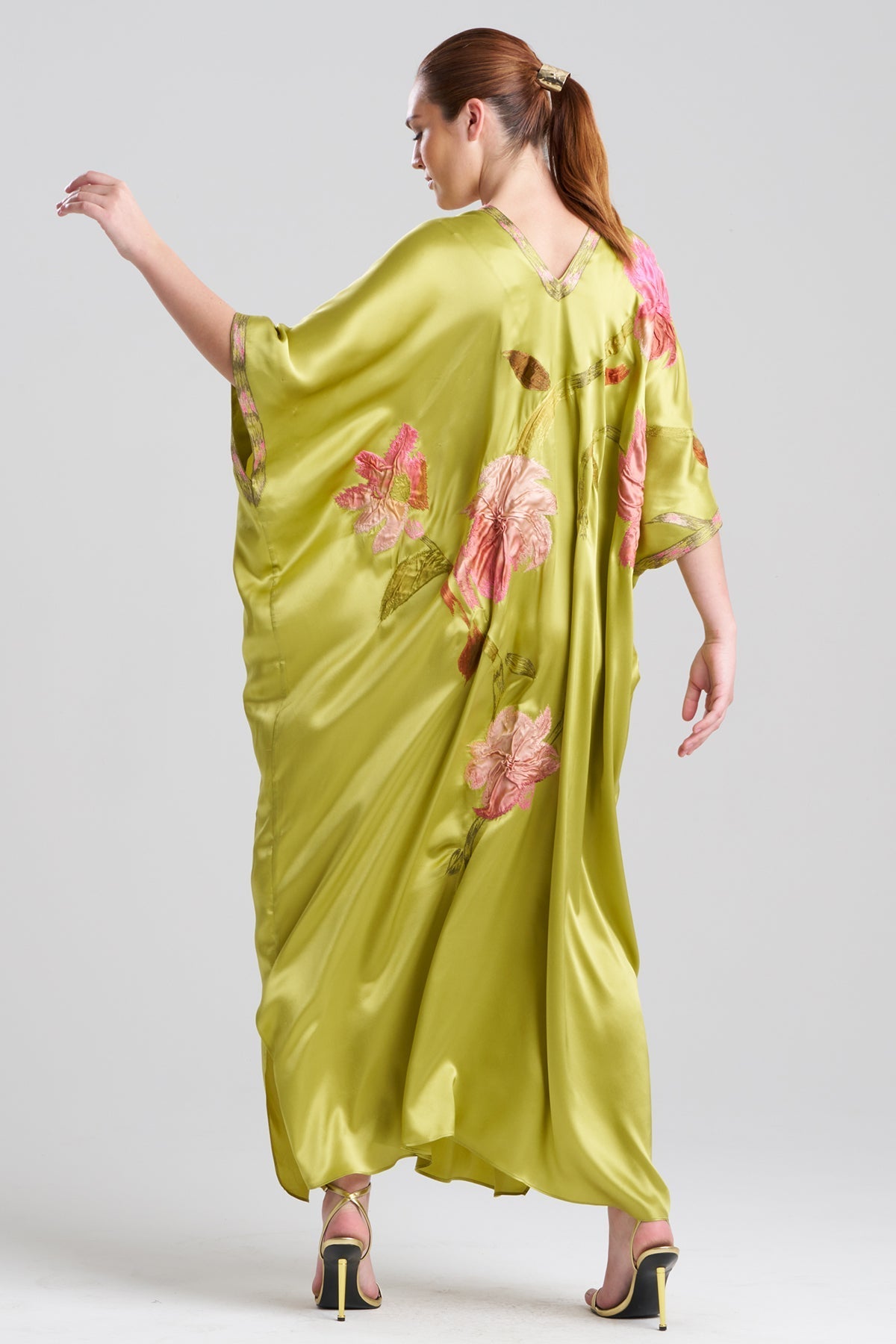NATORI Couture Brushstroke Embellished Cocoon Silk Caftan