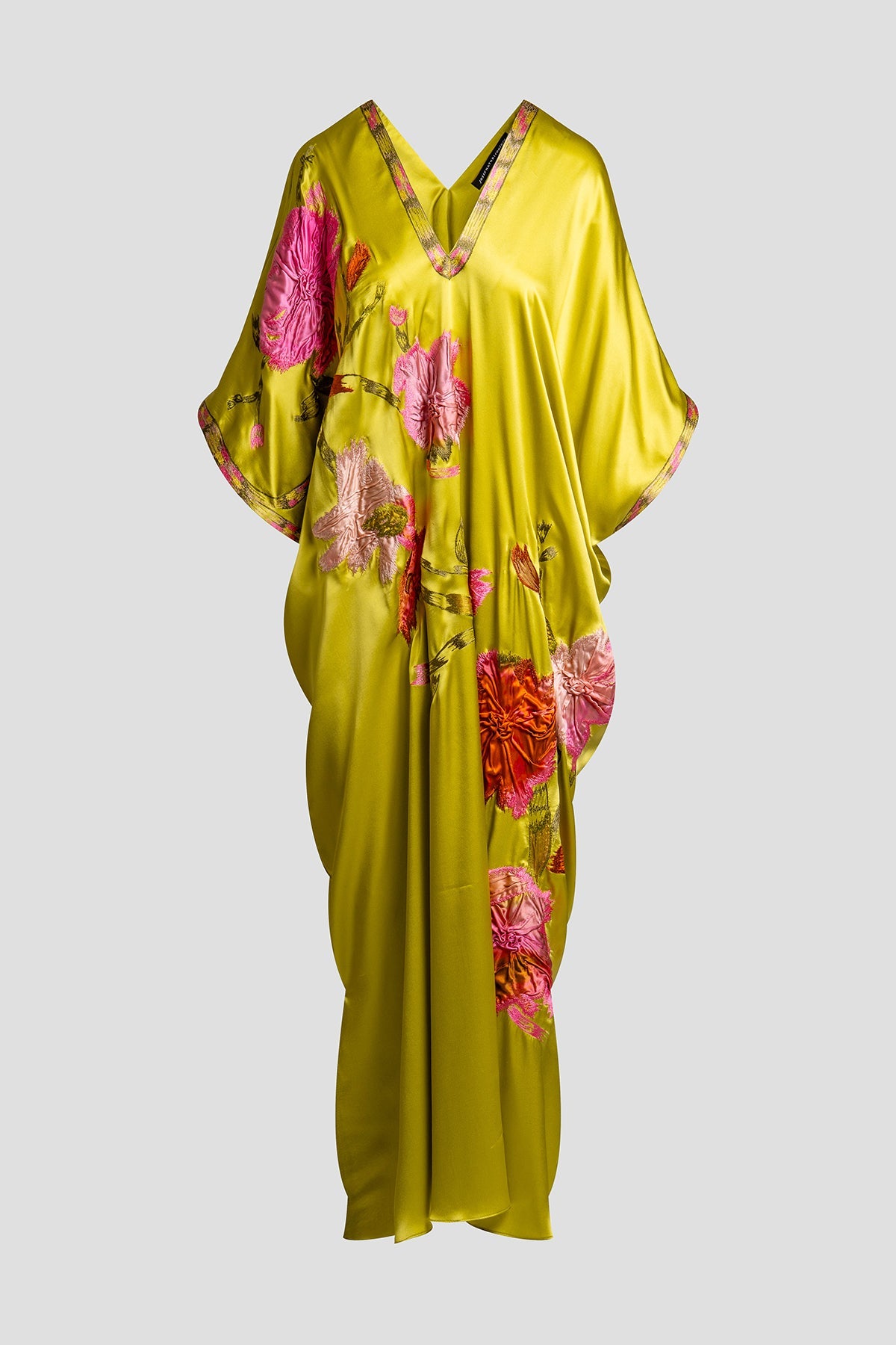NATORI Couture Brushstroke Embellished Cocoon Silk Caftan