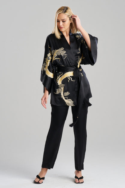 NATORI Buy Couture Lucky Dragon Embroidered Silk Wrap in Black Online