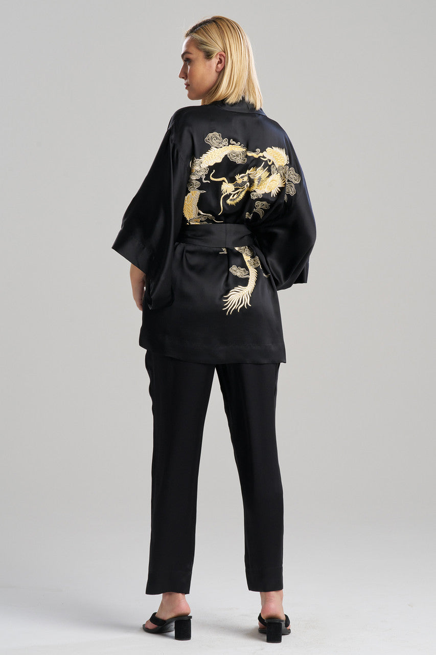 NATORI Buy Couture Lucky Dragon Embroidered Silk Wrap in Black Online