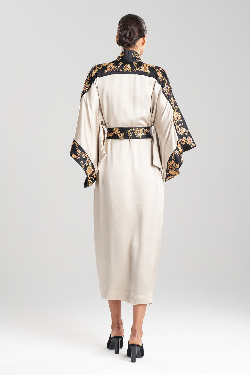 NATORI Buy Couture Dragon Embroidered Drop Sleeve Silk Robe in Parchment Online
