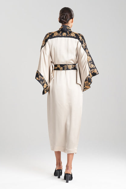 NATORI Buy Couture Dragon Embroidered Drop Sleeve Silk Robe in Parchment Online