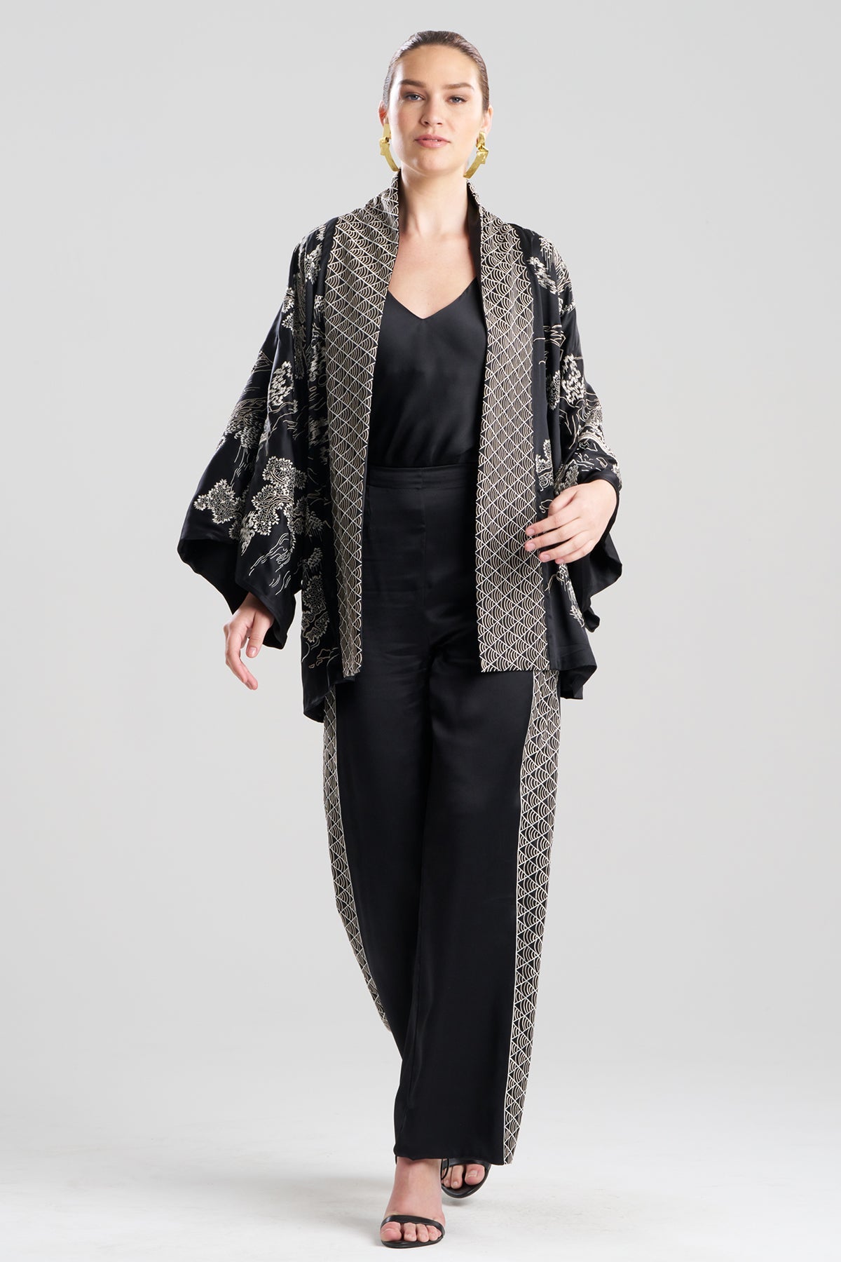 NATORI Couture Nara Embroidered Silk Kimono Wrap