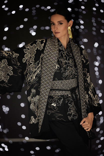 NATORI Couture Nara Embroidered Silk Kimono Wrap