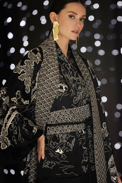 NATORI Couture Nara Embroidered Silk Kimono Wrap