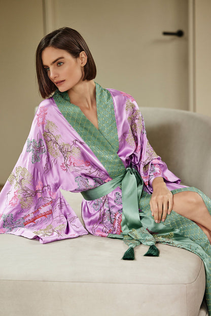 NATORI Couture Nara Embellished Drop Sleeve Silk Robe