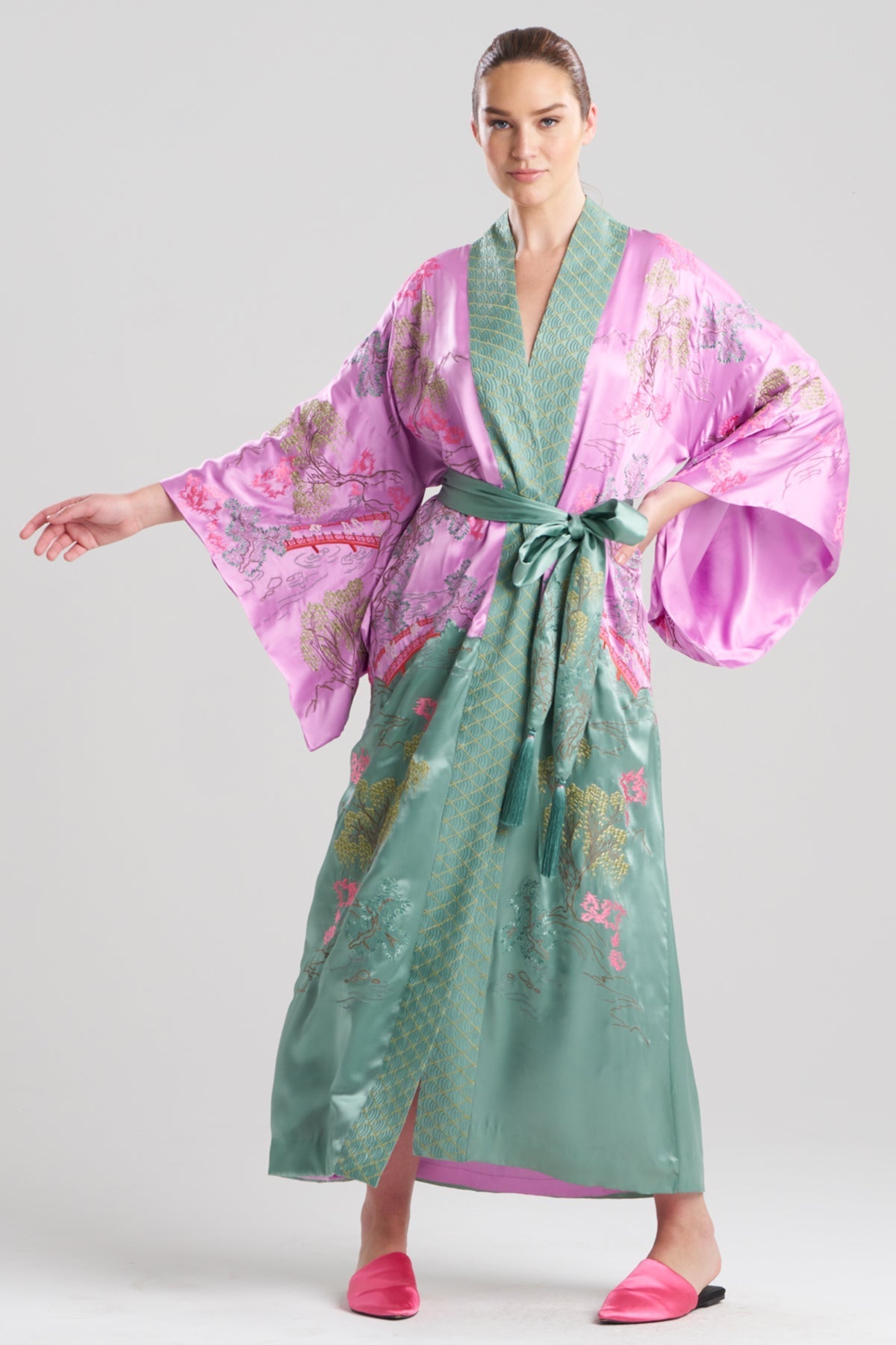 NATORI Couture Nara Embellished Drop Sleeve Silk Robe