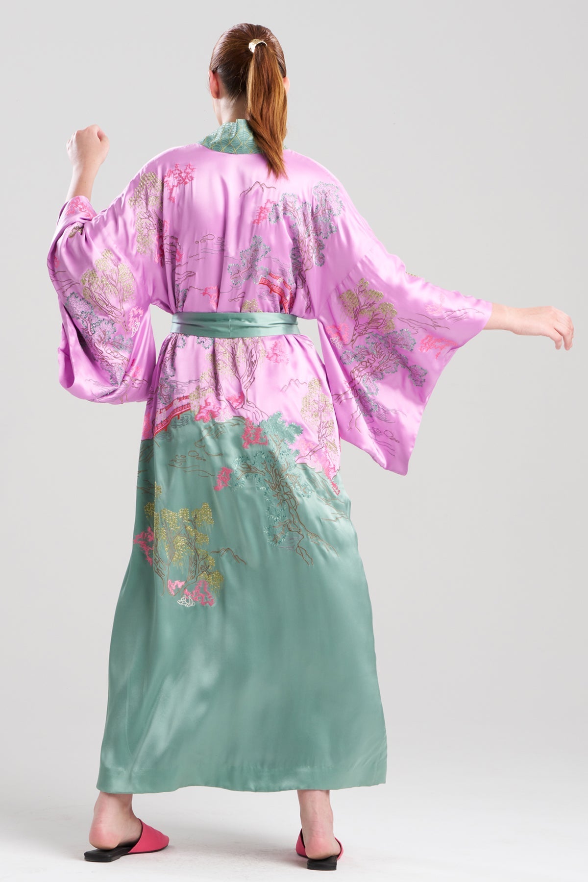 NATORI Couture Nara Embellished Drop Sleeve Silk Robe