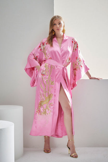 NATORI Couture Lotus Embroidered Silk Robe