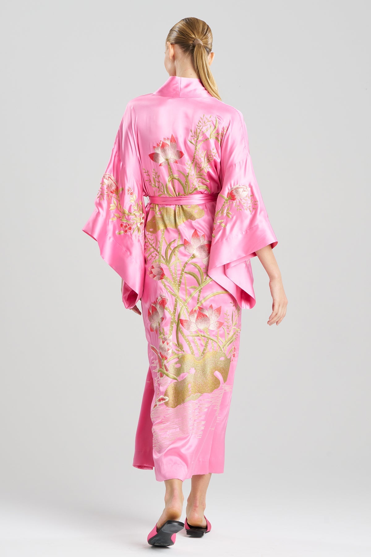 NATORI Couture Lotus Embroidered Silk Robe