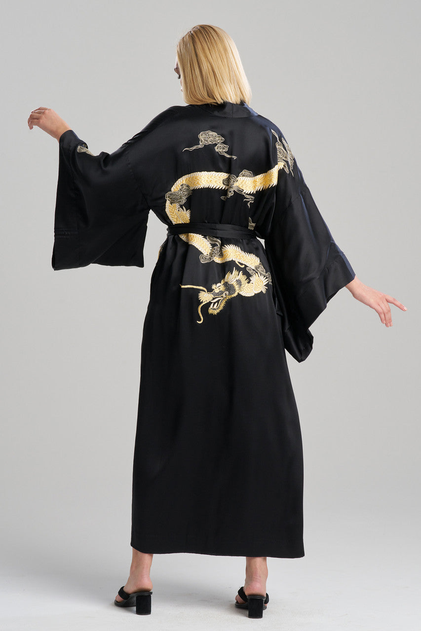 NATORI Buy Couture Lucky Dragon Embroidered Silk Robe in Black Online