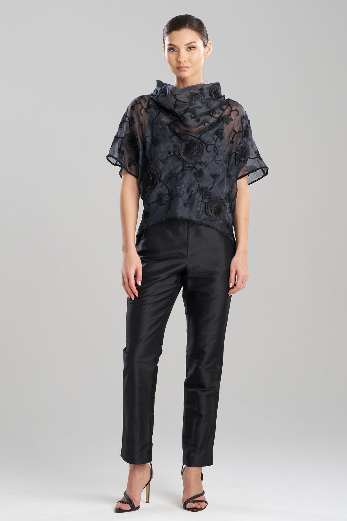 NATORI Couture Piña Embroidered Funnel Neck Top