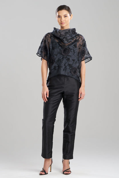 NATORI Couture Piña Embroidered Funnel Neck Top