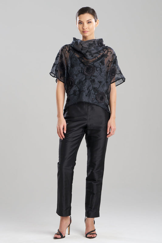 NATORI Couture Piña Embroidered Funnel Neck Top
