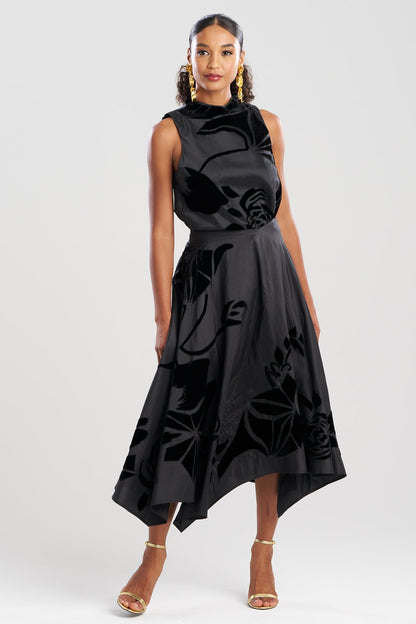 NATORI Couture Silk Dupioni Embroidered Skirt