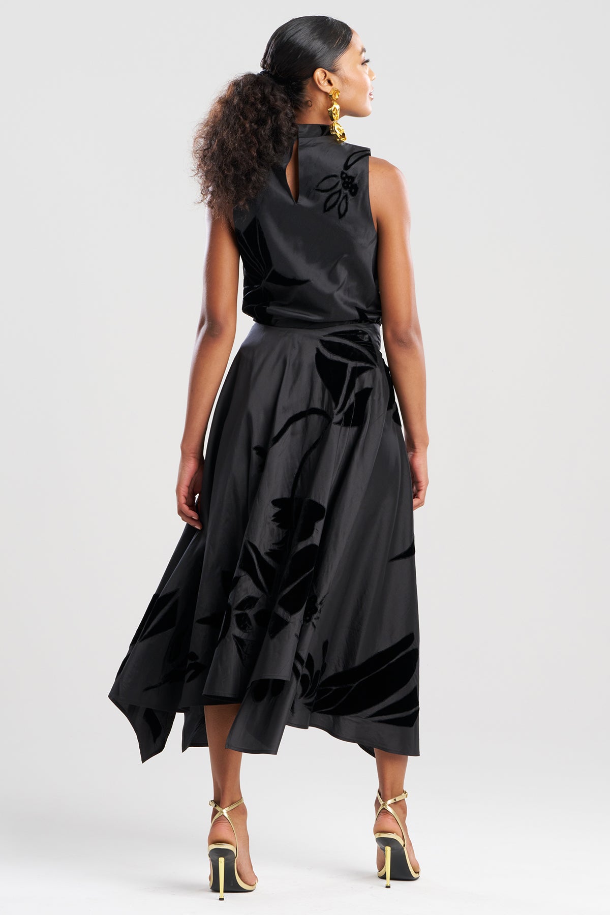 NATORI Couture Silk Dupioni Embroidered Skirt