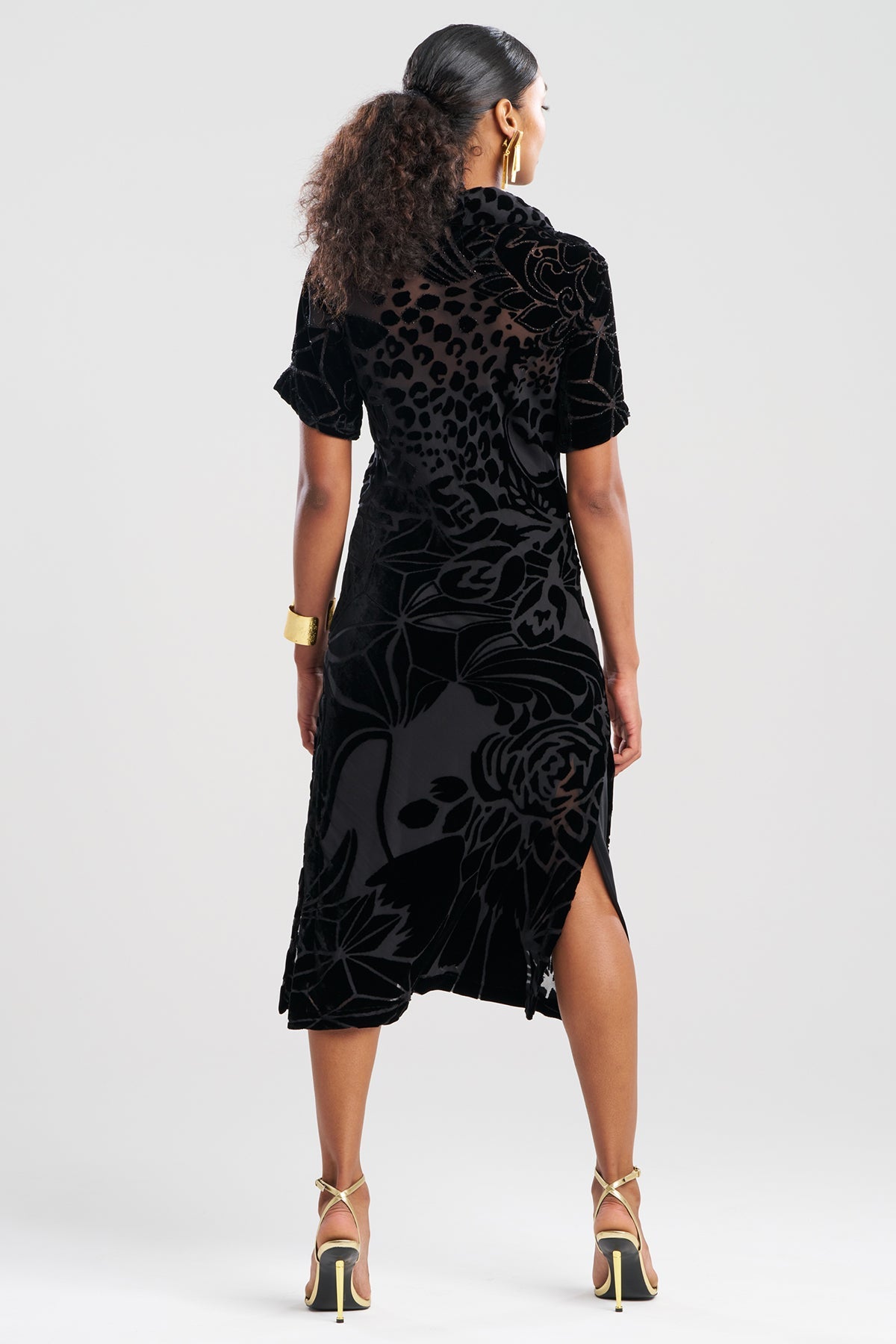 NATORI Couture Burnout Velvet Beaded Dress