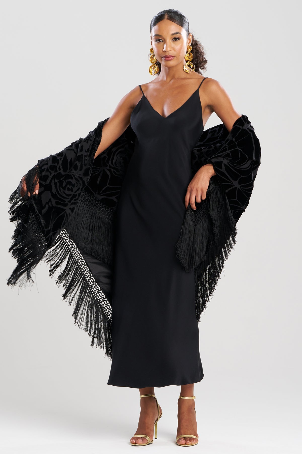 NATORI Couture Burnout Velvet Fringe Shawl