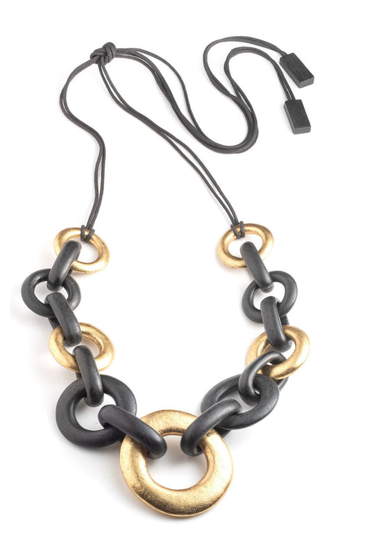 NATORI Buy Acacia Wood and Gold Plated Circle Chain Link Tie Belt in Black/Gold Online