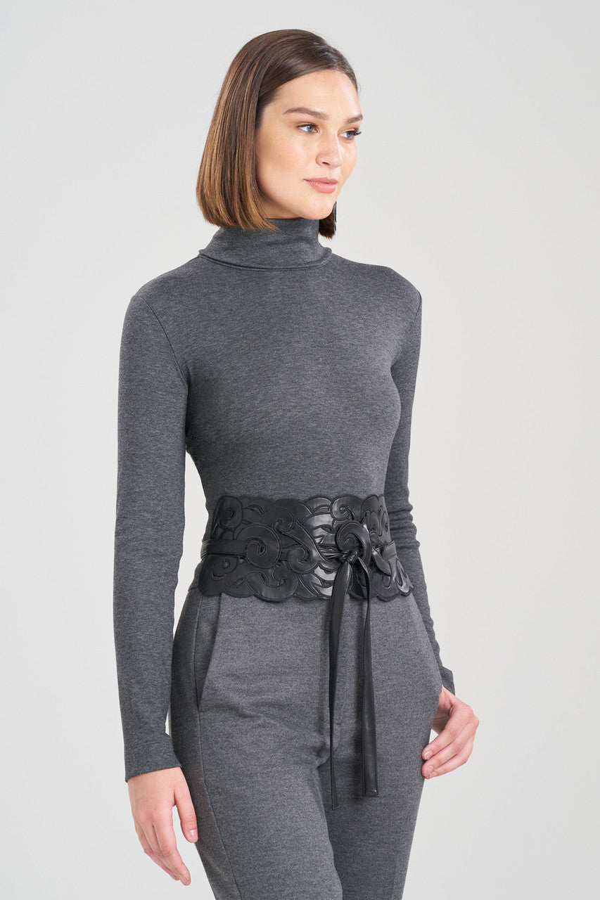 NATORI Buy Vegan Luxe Lambskin Embroidered Scroll Obi Belt in Black Online