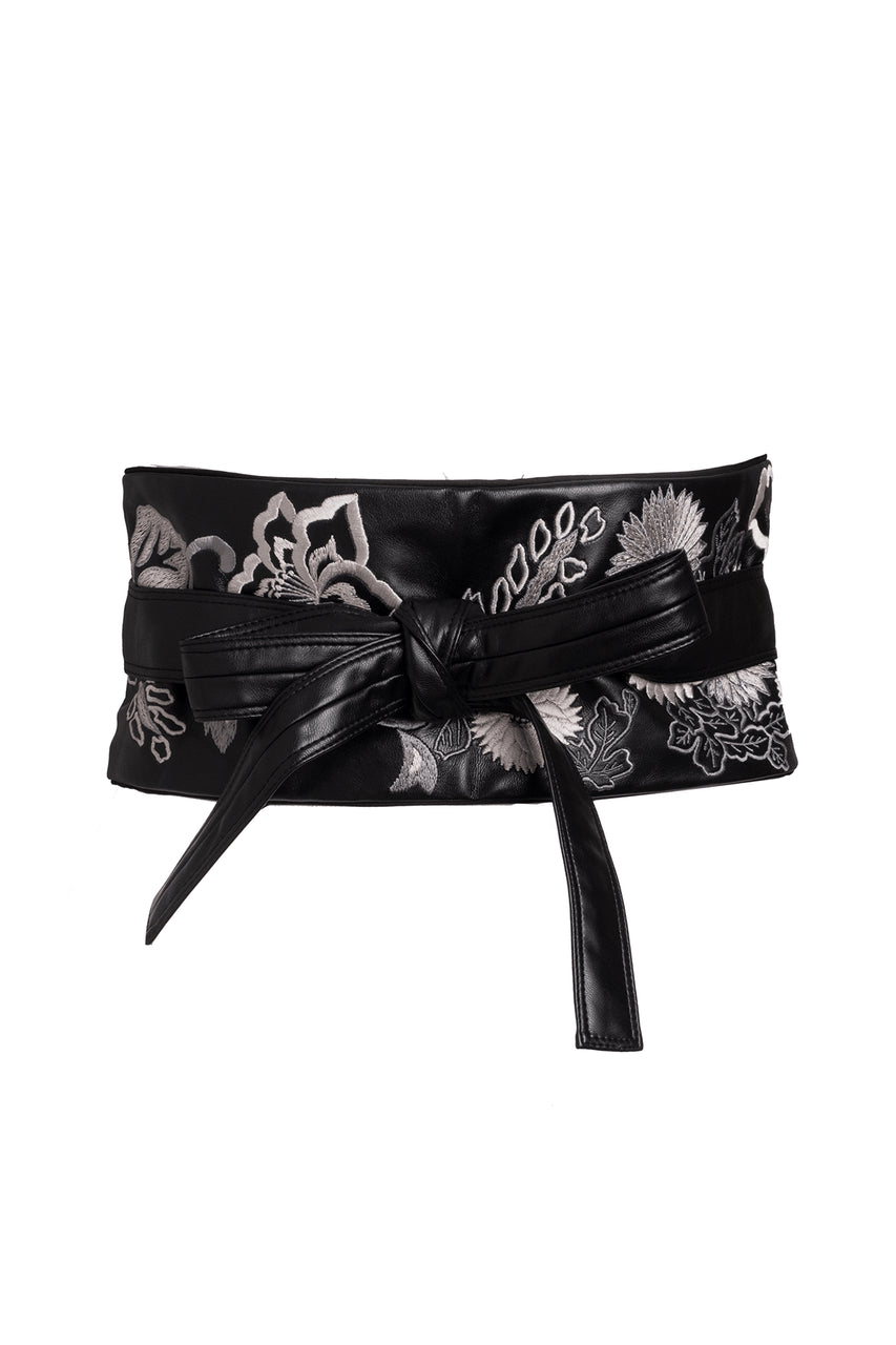 NATORI Buy Vegan Luxe Lambskin Embroidered Obi Belt in Black Online