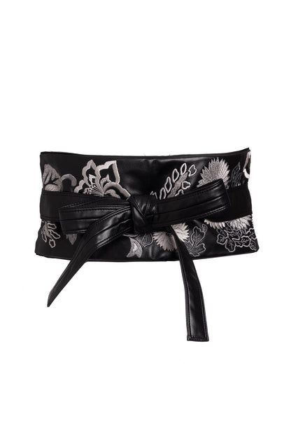 NATORI Buy Vegan Luxe Lambskin Embroidered Obi Belt in Black Online