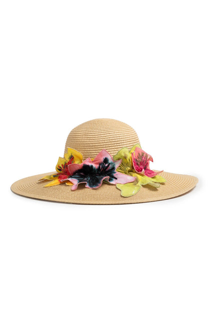 NATORI Ophelia Embroidered Cut-Out 3D Applique Straw Hat
