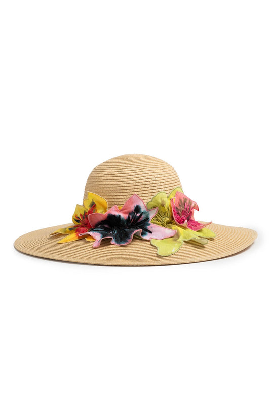NATORI Ophelia Embroidered Cut-Out 3D Applique Straw Hat