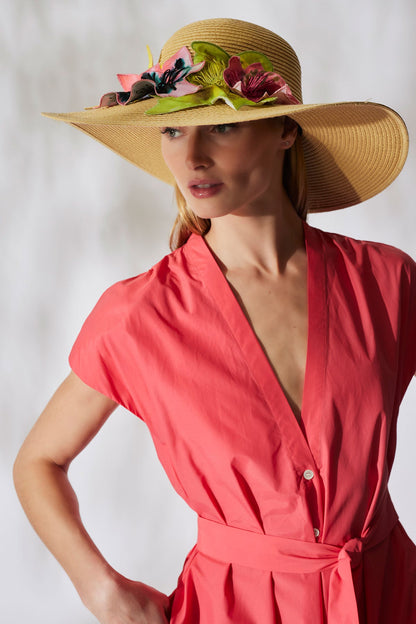 NATORI Ophelia Embroidered Cut-Out 3D Applique Straw Hat
