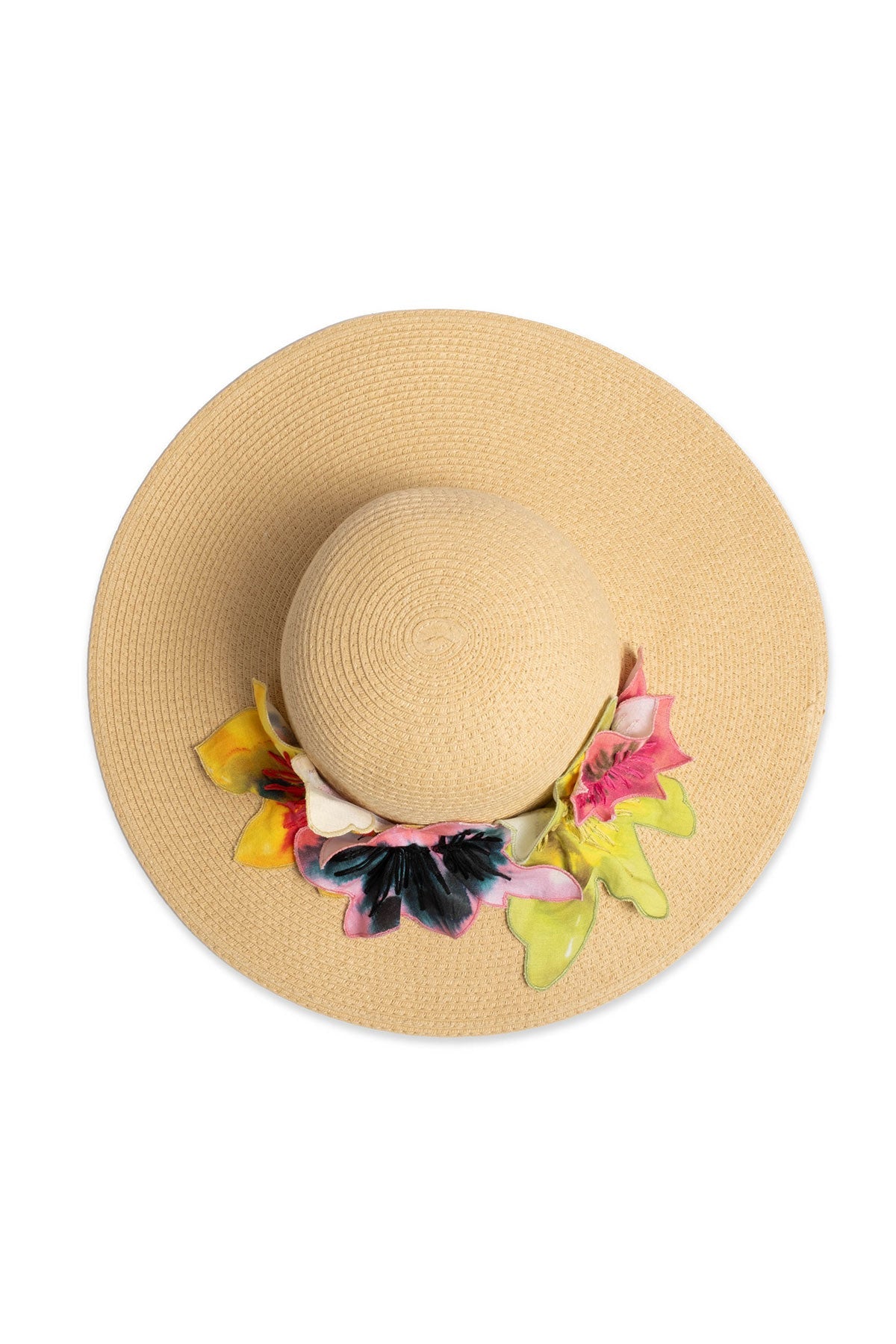 NATORI Ophelia Embroidered Cut-Out 3D Applique Straw Hat