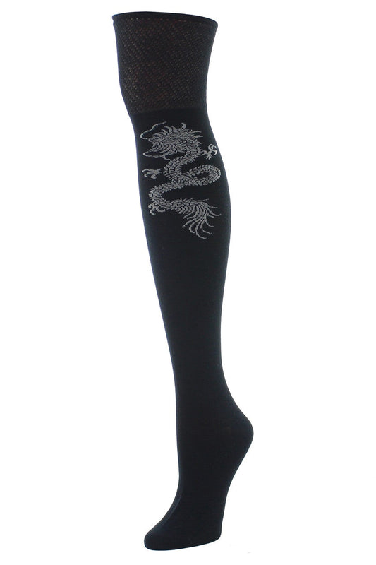 NATORI Buy Textured Cuff Dragon Over the Knee Socks in Black Online