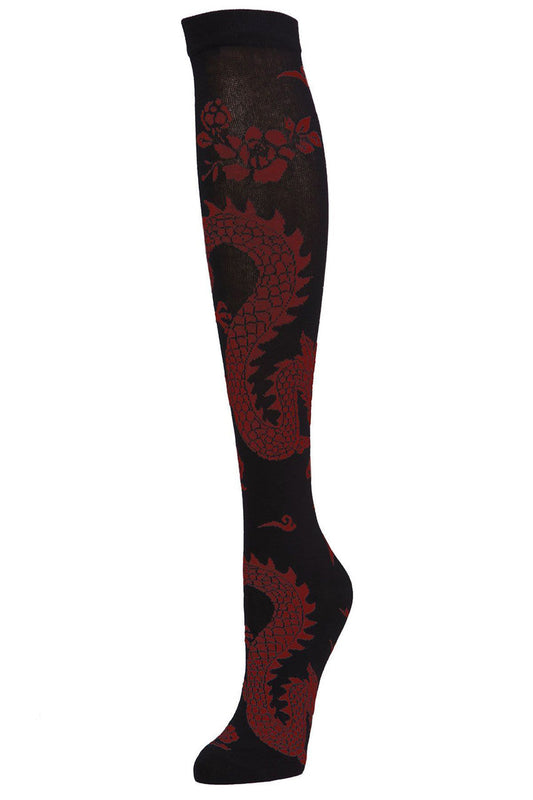 NATORI Buy Dragon Knee High Socks in Black/Rhubarb Online