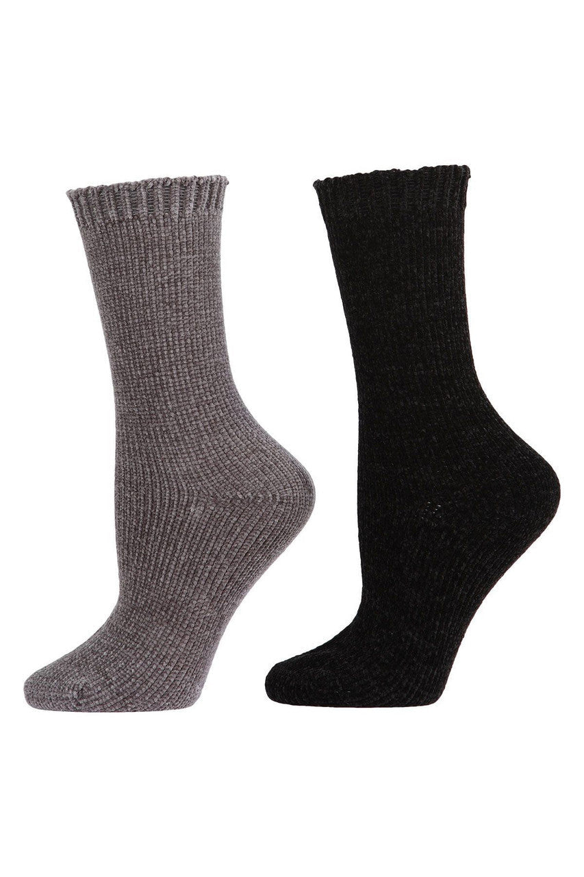 NATORI Buy Chenille Solid Crew Socks - 2 Pair Pack in Black/Gray Online