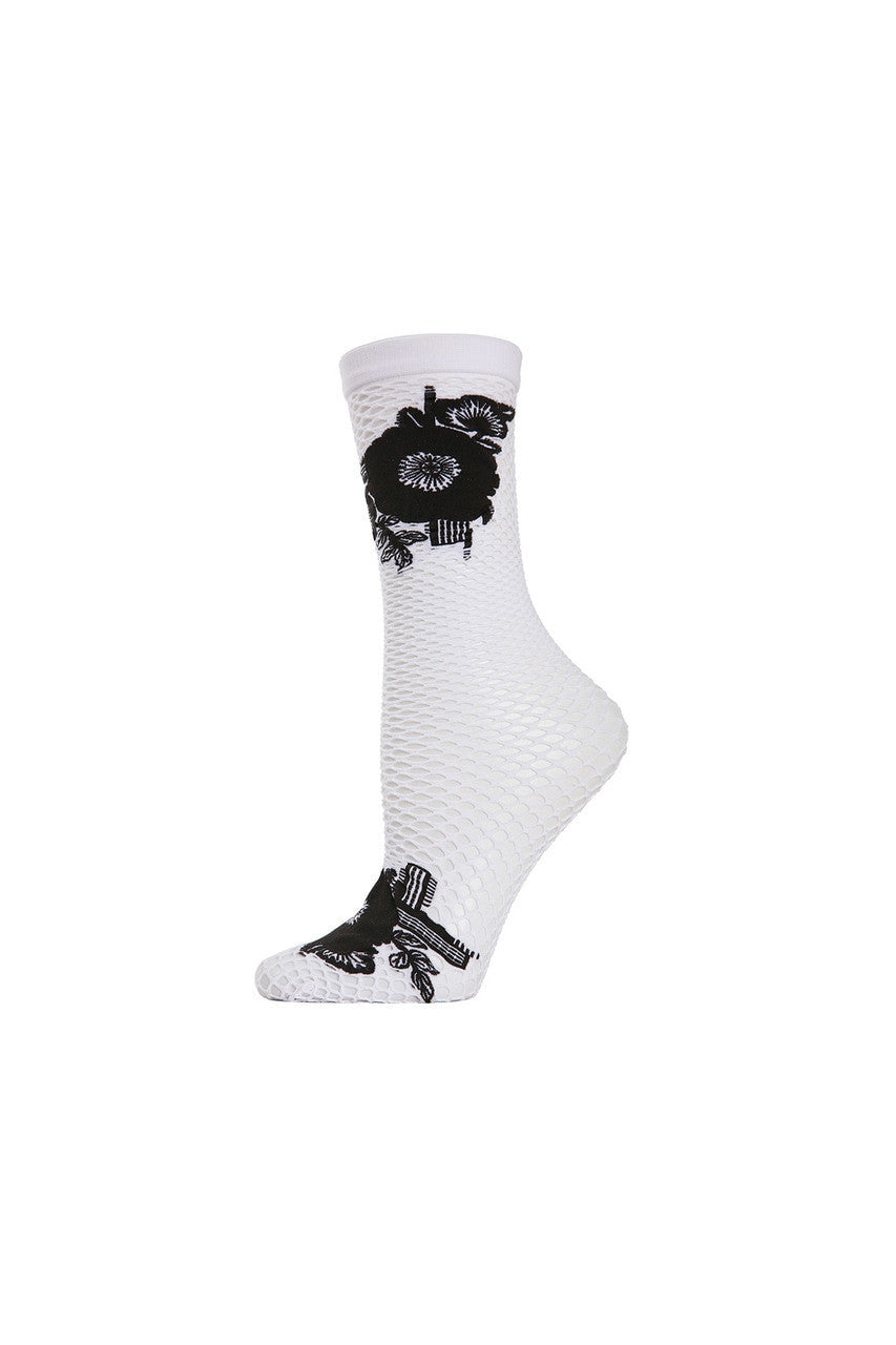 NATORI Buy Floral Applique Net Crew Socks in White Online