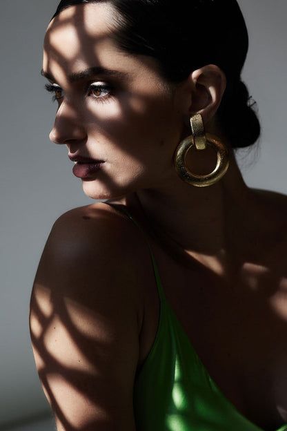 NATORI Buy Acacia Wood and Gold Plated Interlocked Hoop Earrings in Antique Gold Online